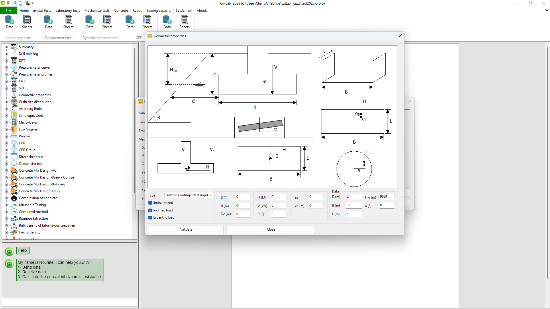 Bearing capacity: Screenshot N°03 , Civil engineering testing software - CiviLab