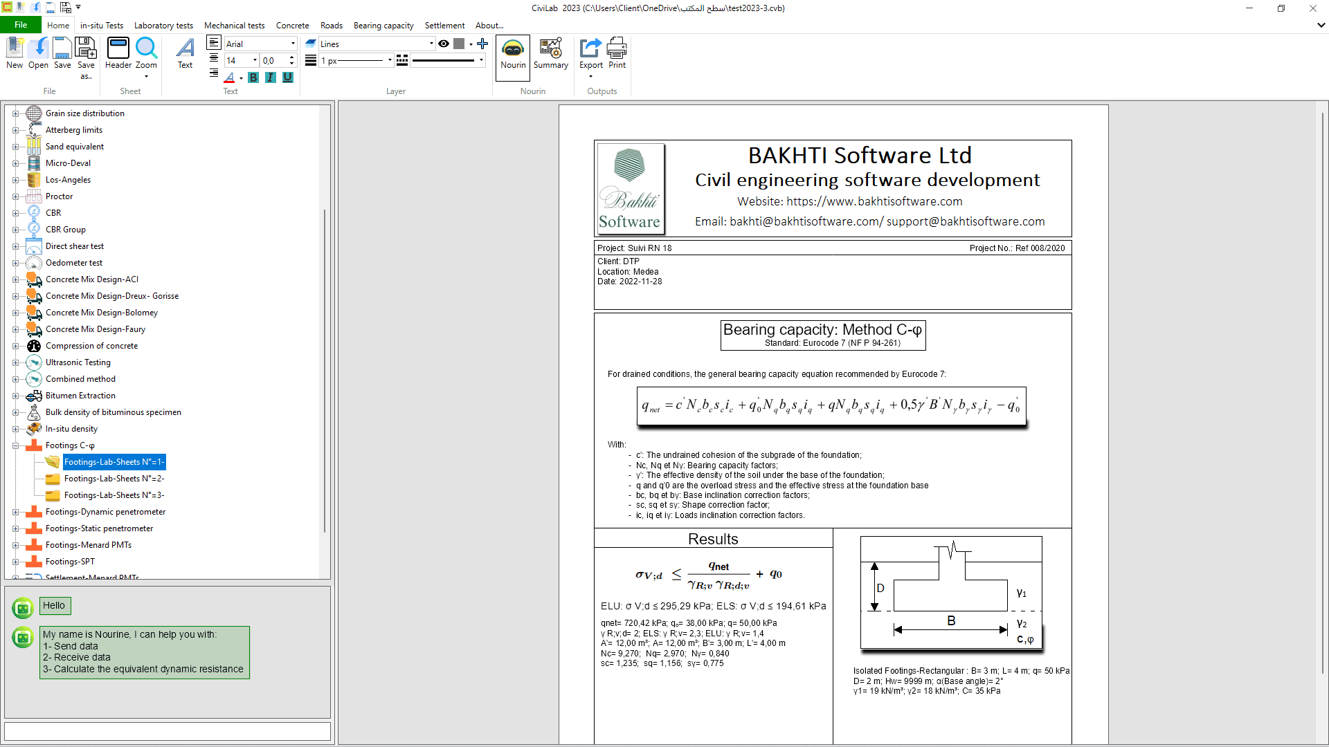 Bearing capacity: Screenshot N°05 , Civil engineering testing software - CiviLab