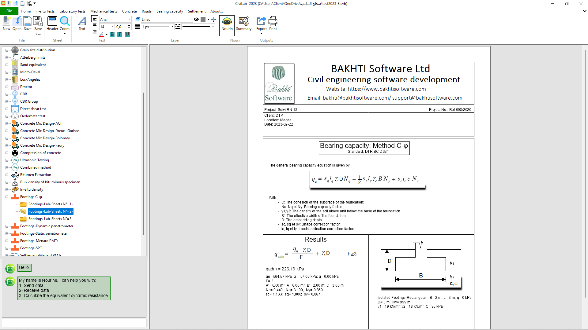 Bearing capacity: Screenshot N°06 , Civil engineering testing software - CiviLab